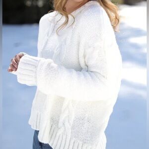 Wooden Ships Pure Snow Cropped Cable Crew Neck Sweater